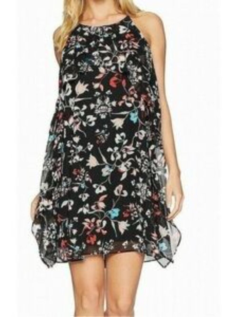 BCBG Maxazria Dress - Black, Floral, Ruffle - Size Medium